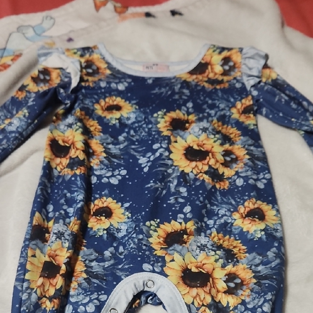 Blue and Yellow Sunflower Bodysuit One Piece
